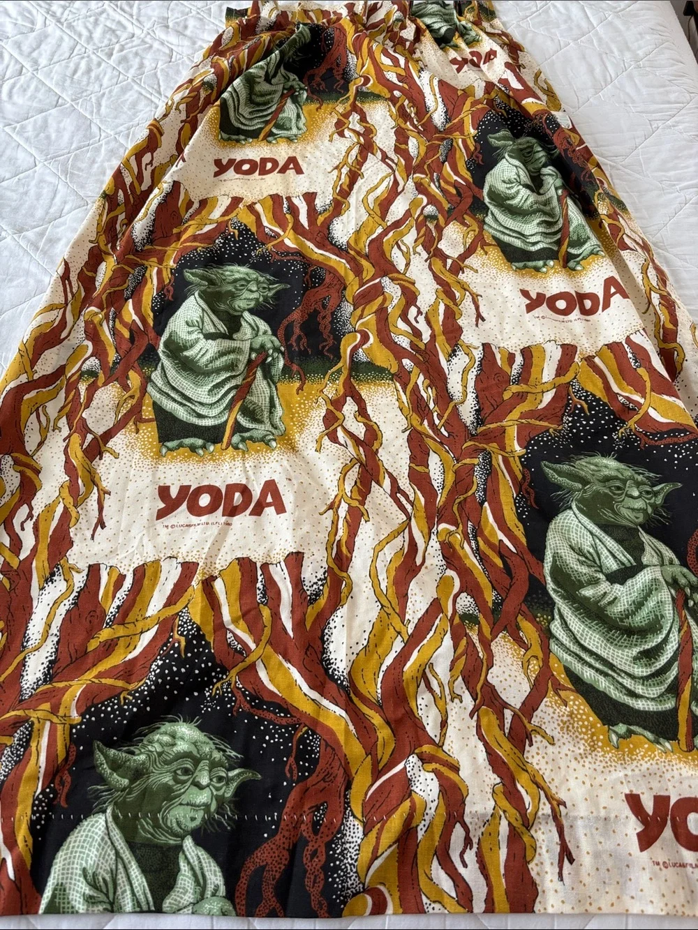 Vintage 1980 Yoda Star Wars curtain panel, cotton blend, brown/tan/green, 28x62”